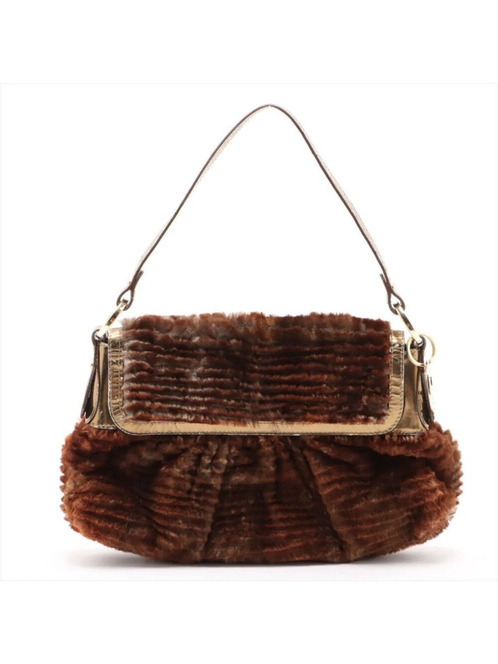 Fendi Fur Leather Bag Shoulder Hand Brown